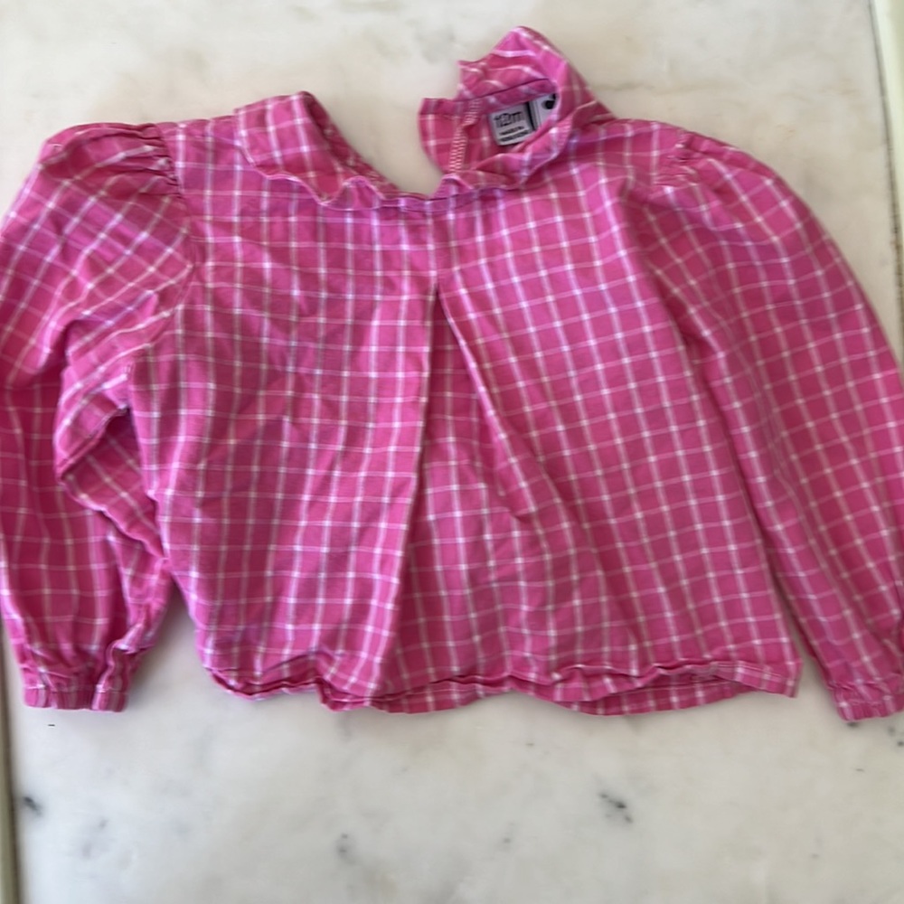 Busy Bees pink and white window pane blouse size 12M
